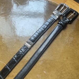 Brighton Reversible Red + Black Leather Belt Combo with Silver Buckle